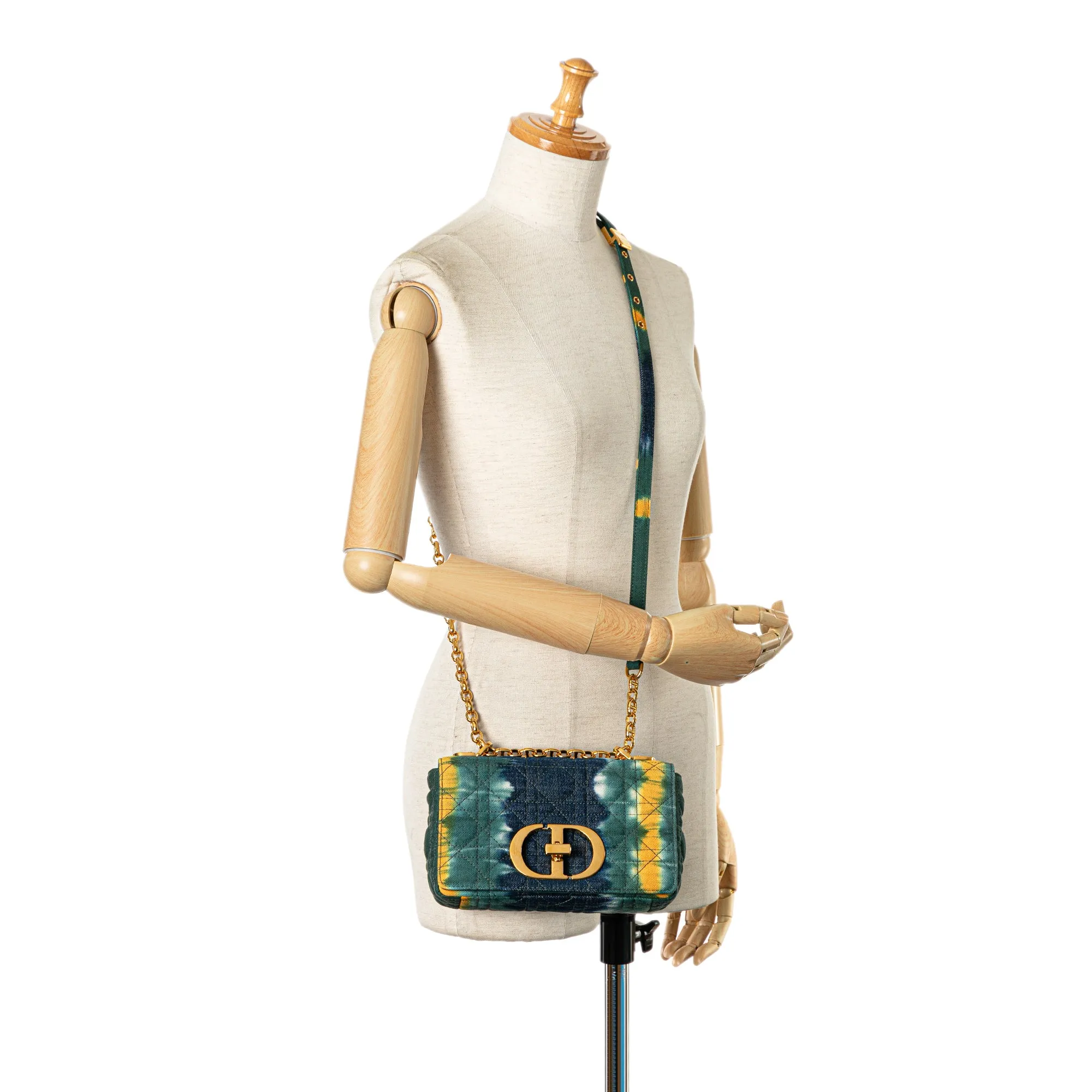 Blue Dior Small Denim Tie-Dye Cannage Caro Bag