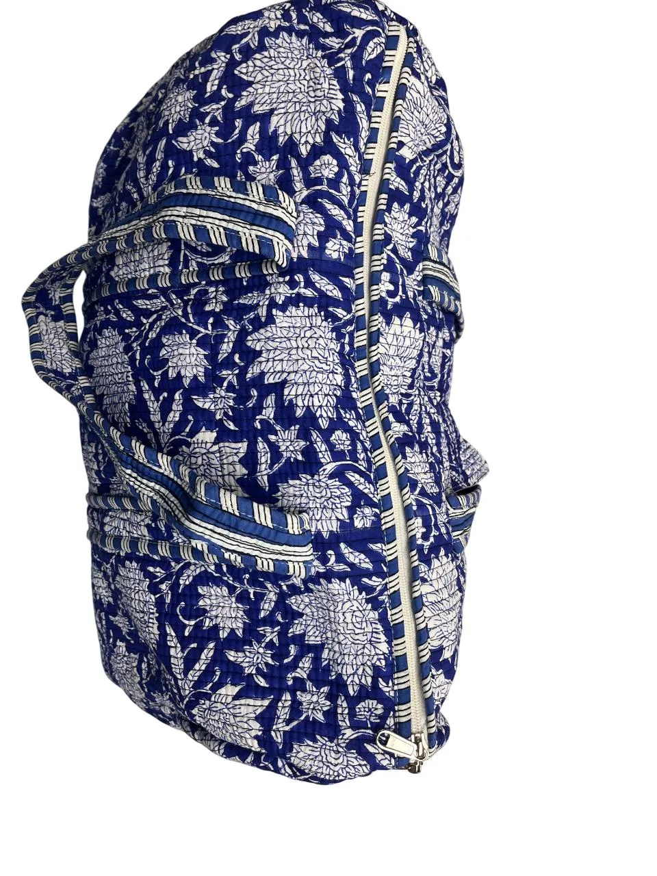 Blue Floral Cotton Quilted Duffle Bag