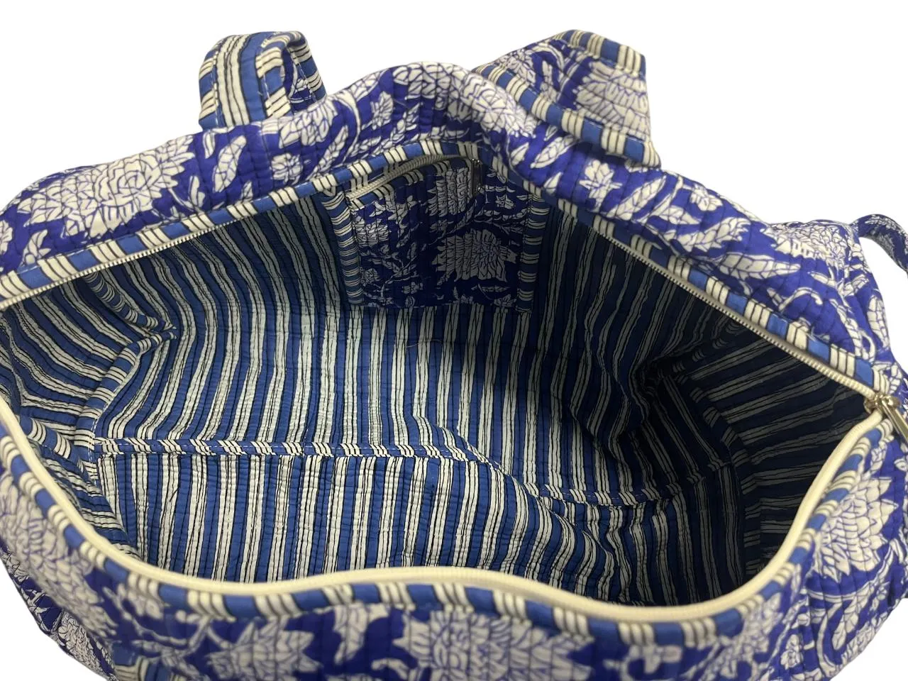 Blue Floral Cotton Quilted Duffle Bag