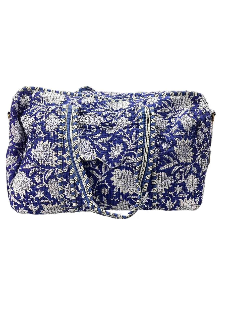 Blue Floral Cotton Quilted Duffle Bag
