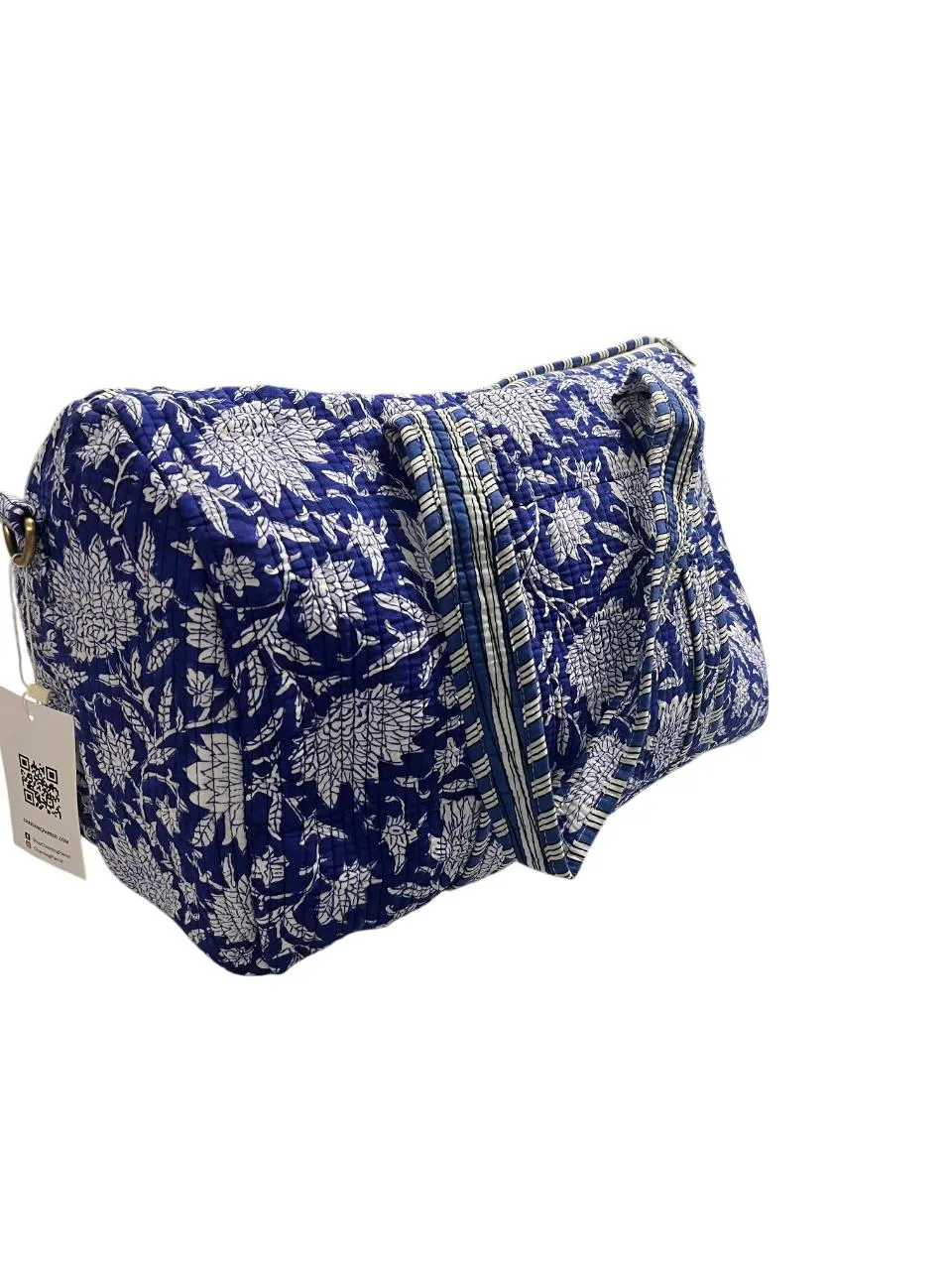 Blue Floral Cotton Quilted Duffle Bag