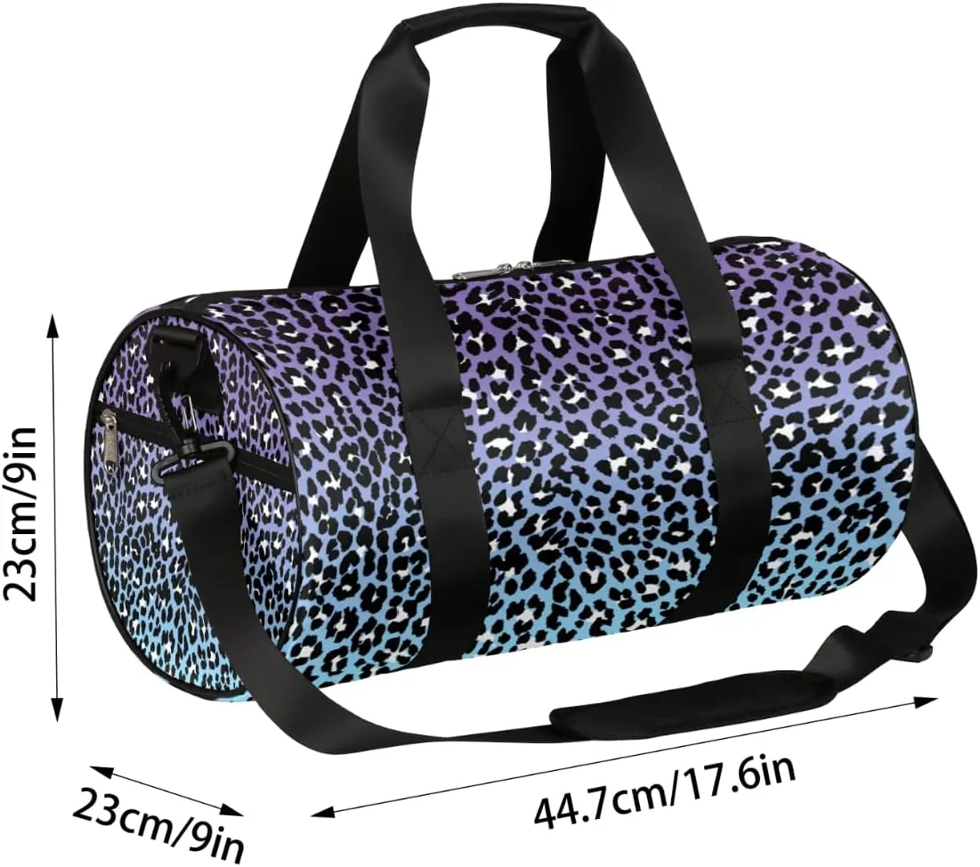 Blue Multicolored Leopard Print Gym Bag Small Gym Duffel Bags for Men Women Overnight Weekender Bags Lightweight Sport Duffle Bag Carry On Gymbag