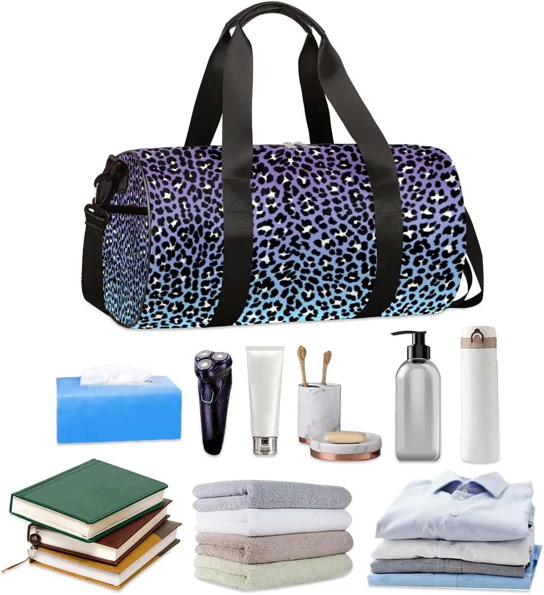 Blue Multicolored Leopard Print Gym Bag Small Gym Duffel Bags for Men Women Overnight Weekender Bags Lightweight Sport Duffle Bag Carry On Gymbag