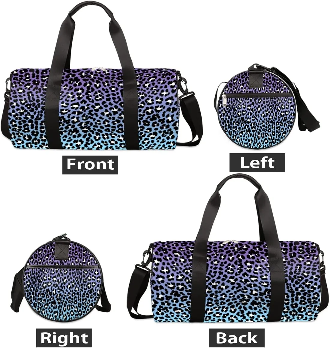 Blue Multicolored Leopard Print Gym Bag Small Gym Duffel Bags for Men Women Overnight Weekender Bags Lightweight Sport Duffle Bag Carry On Gymbag