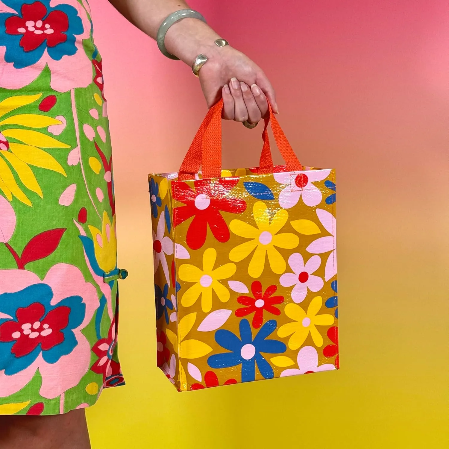 Blue Q Groovy Flower Handy Tote from Reusable lunch sack, little gift bag, easy-to-wipe-clean, 95% recycled material, 10" h x 8.5" w x 4.5" d