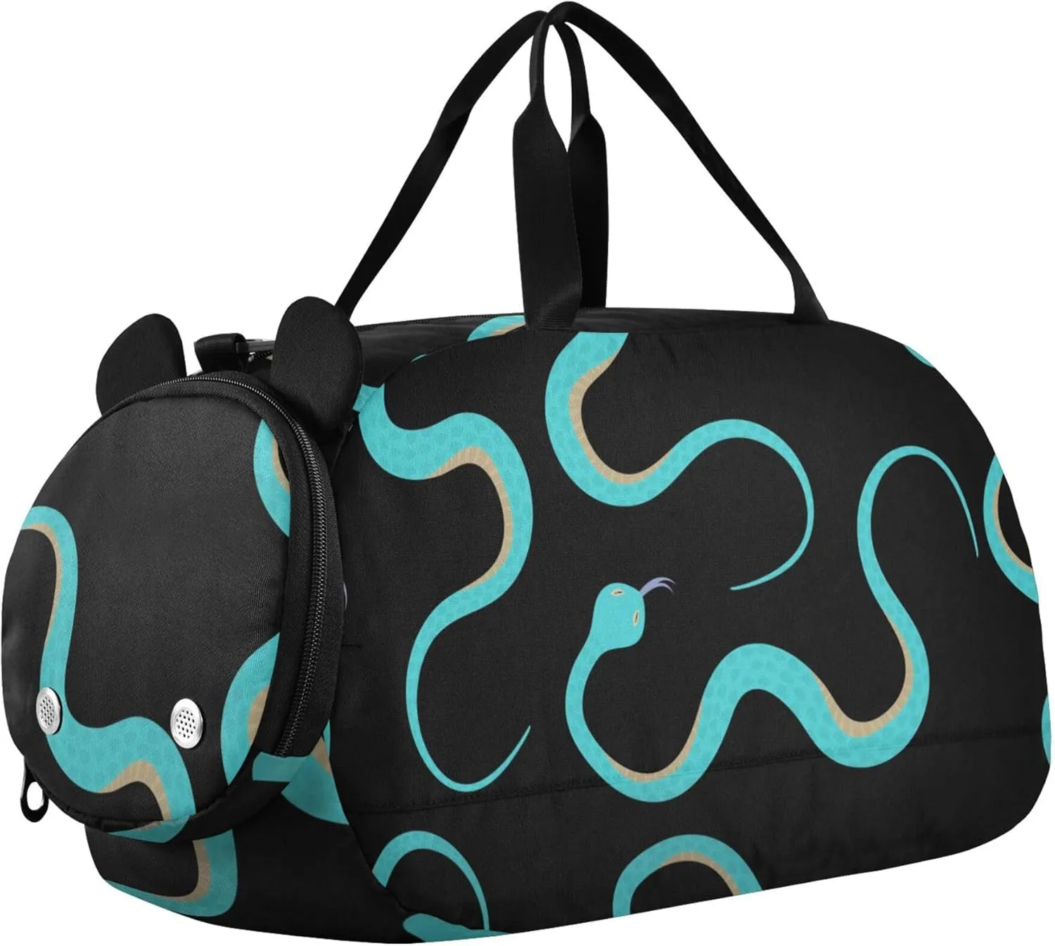 Blue Snake Black Sports Duffle Bag for Girls Boys, Gym Bag with Shoe Compartment, Kids Travel Overnight Weekender Shoulder Bag
