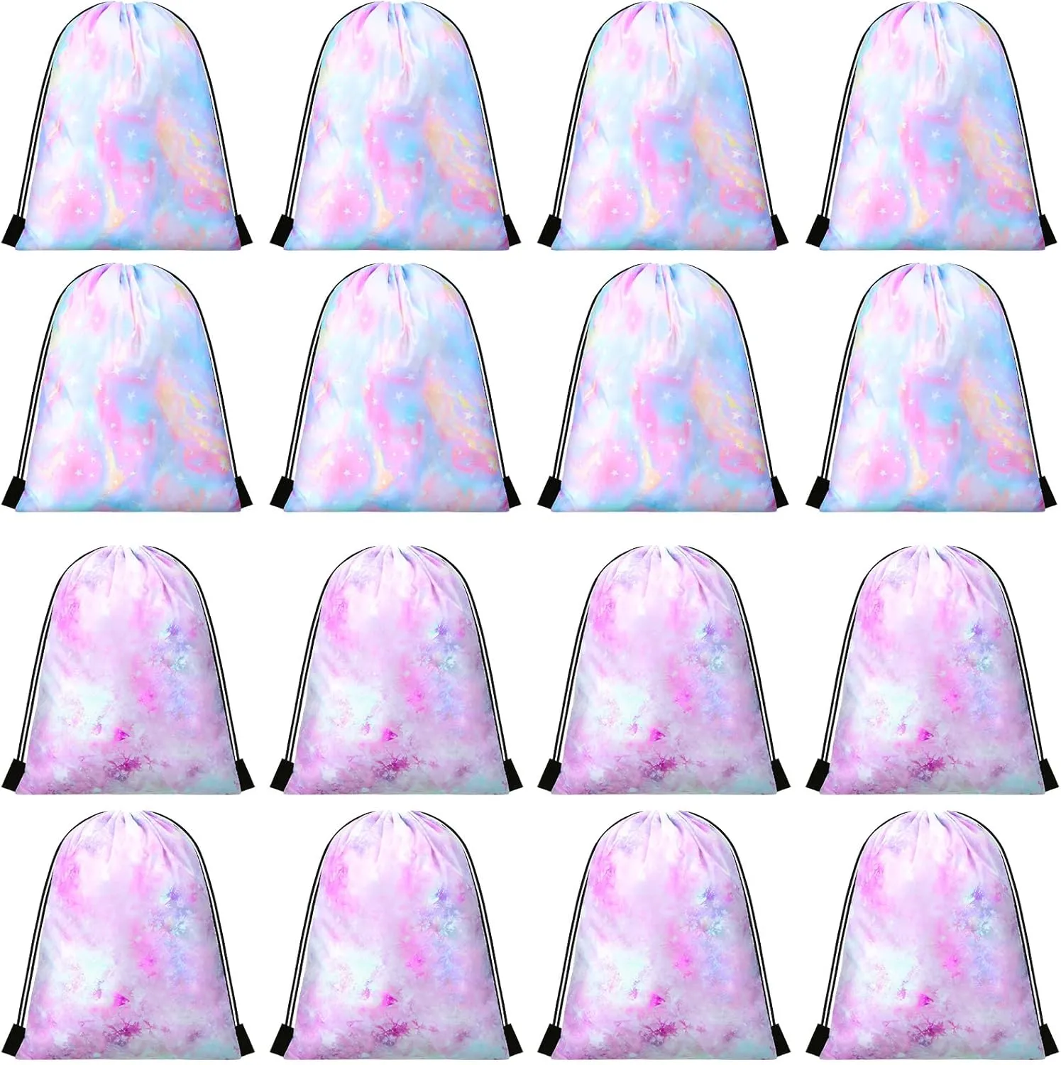 Boao 16 Pcs Party Favor Drawstring Bags Pastel Blue Pink Tie Dye Gift Goodie Candy Favors Bags for Birthday Party Supplies 9.8 x 11.8 Inch