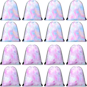 Boao 16 Pcs Party Favor Drawstring Bags Pastel Blue Pink Tie Dye Gift Goodie Candy Favors Bags for Birthday Party Supplies 9.8 x 11.8 Inch