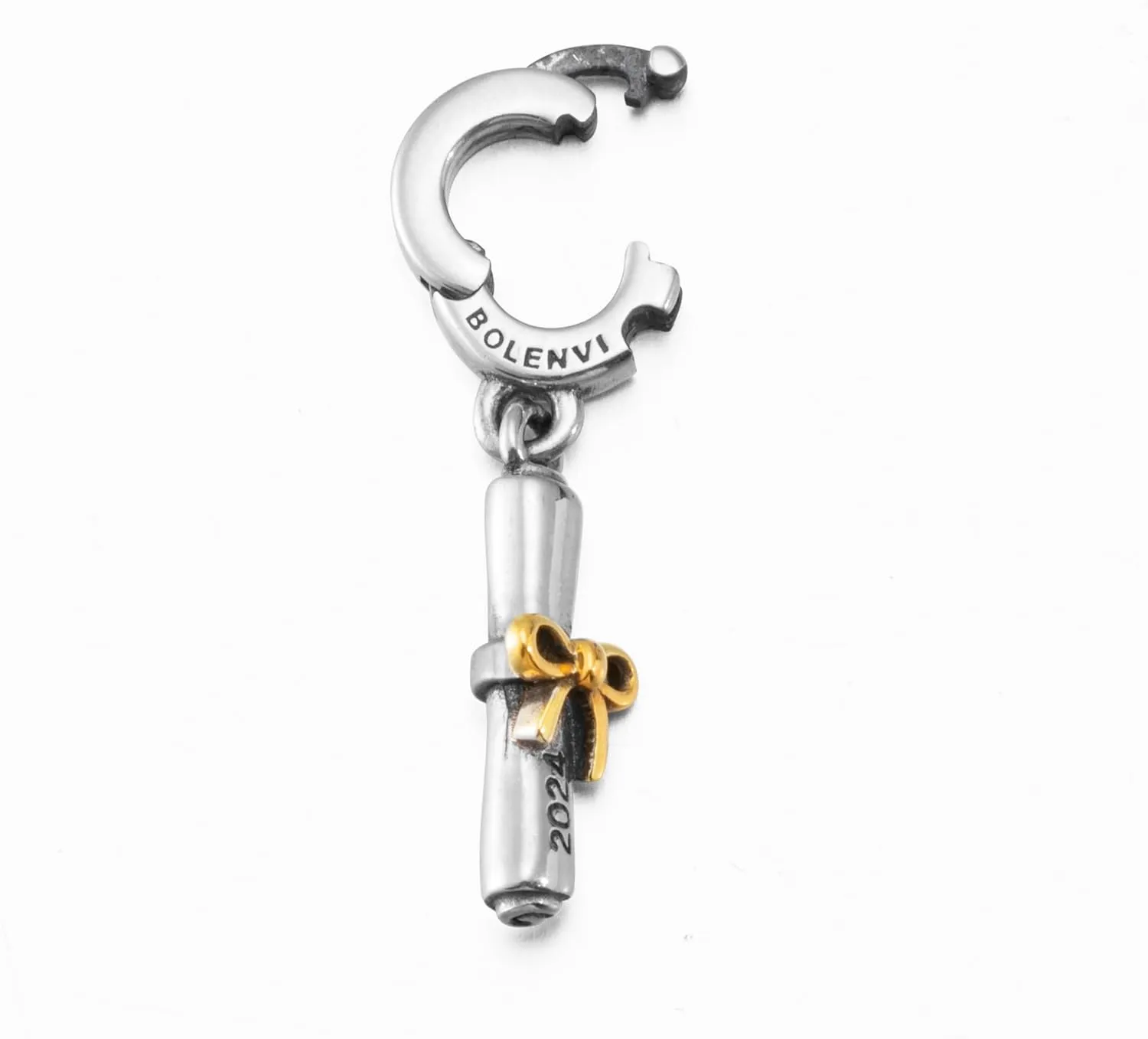 Bolenvi 2024 Graduation Charm Compatible with Pandora & Similar Bracelets, Necklaces & DIY Jewelry - Authentic 925 Sterling Silver Charm with Gold Plating