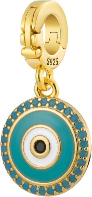 Bolenvi Evil Eye with Real Turquoise Stones Dangle Pendant, Mother's Day Charm, Omni Clasp Clip on 925 Sterling Silver Charms Compatible with Pandora & Similar Bracelets, Necklaces & DIY Jewelry