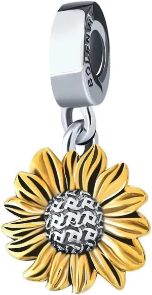 Bolenvi Gold Sunflower Sunshine Dangle Pendant Charm - Omni Clasp Clip on 925 Sterling Silver Charms Compatible with Pandora & Similar Bracelets, Necklaces & DIY Jewelry - 14K Gold Plating