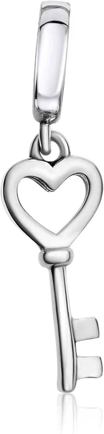 Bolenvi Key To My Heart Dangle Pendant Charm, Omni Clasp Clip on 925 Sterling Silver Charms, Compatible with Pandora & Similar Charm Bracelets, Necklaces & DIY Jewelry, Charms For Jewelry Making