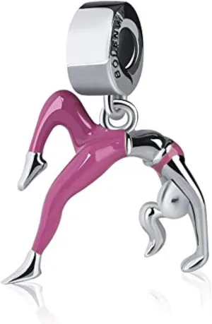 Bolenvi Pink Gymnastics Gymnast Yoga Lovers Dangle Pendant Charm - Omni Clasp Clip on Sterling Silver Charms Compatible with Pandora & Similar Bracelets, Necklaces & DIY Jewelry - Pink Enamel