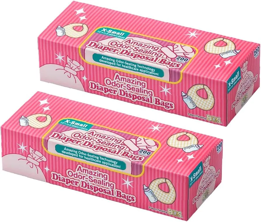 BOS Amazing Odor Sealing Baby Diaper Disposal Bags - Durable and Unscented [Size: XS, Color: Pink] (200 count, Pack of 2) (400 Bags)