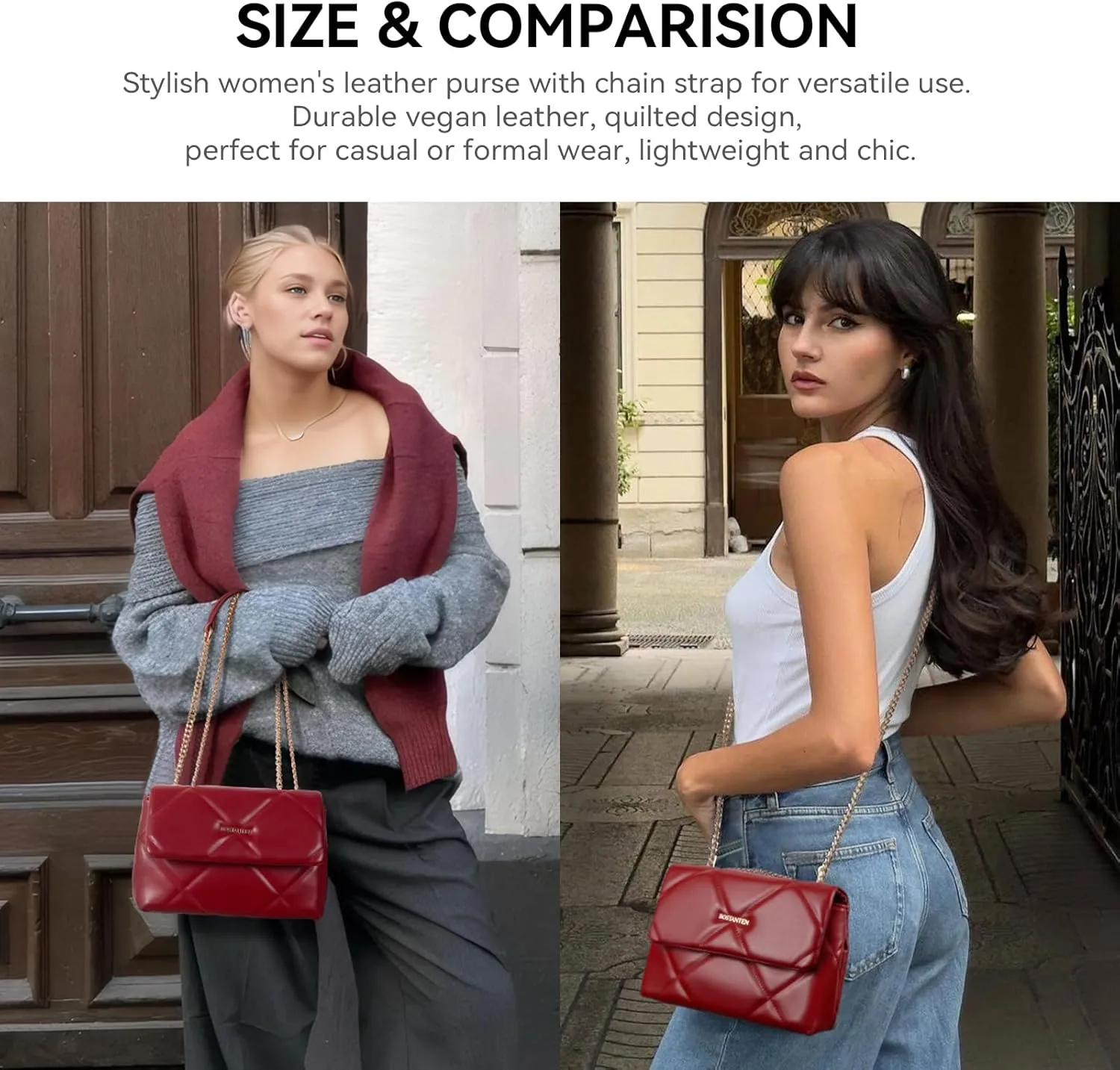 BOSTANTEN Crossbody Bags for Women Small Purse Vegan Leather Quilted Shoulder Bag With Chain Trendy Ladies Handbags