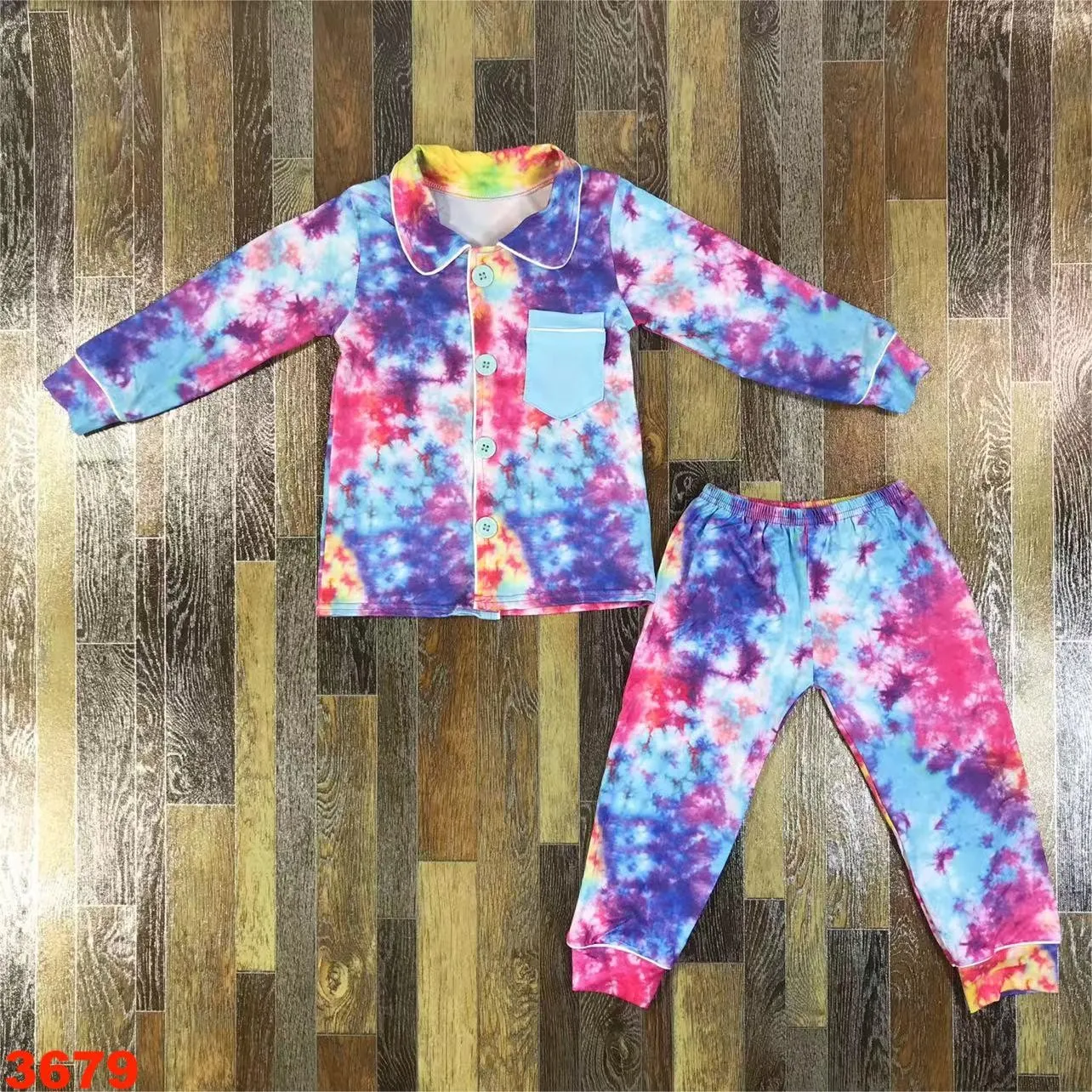 boutique kids clothes Tie dye long sleeve pajamas set 3679