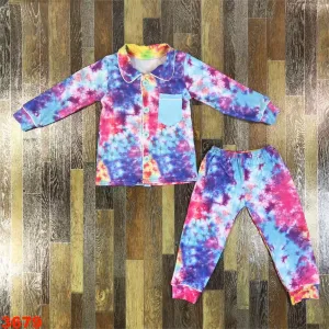 boutique kids clothes Tie dye long sleeve pajamas set 3679