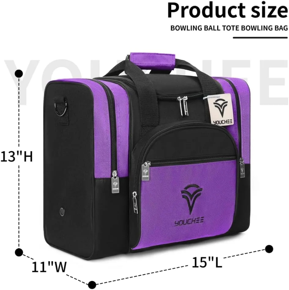 Bowling Ball Tote Bag with Padded Holder, Holds One Bowling Ball and Shoes Up to Mens Size 15, Multifunction Accessory Pockets