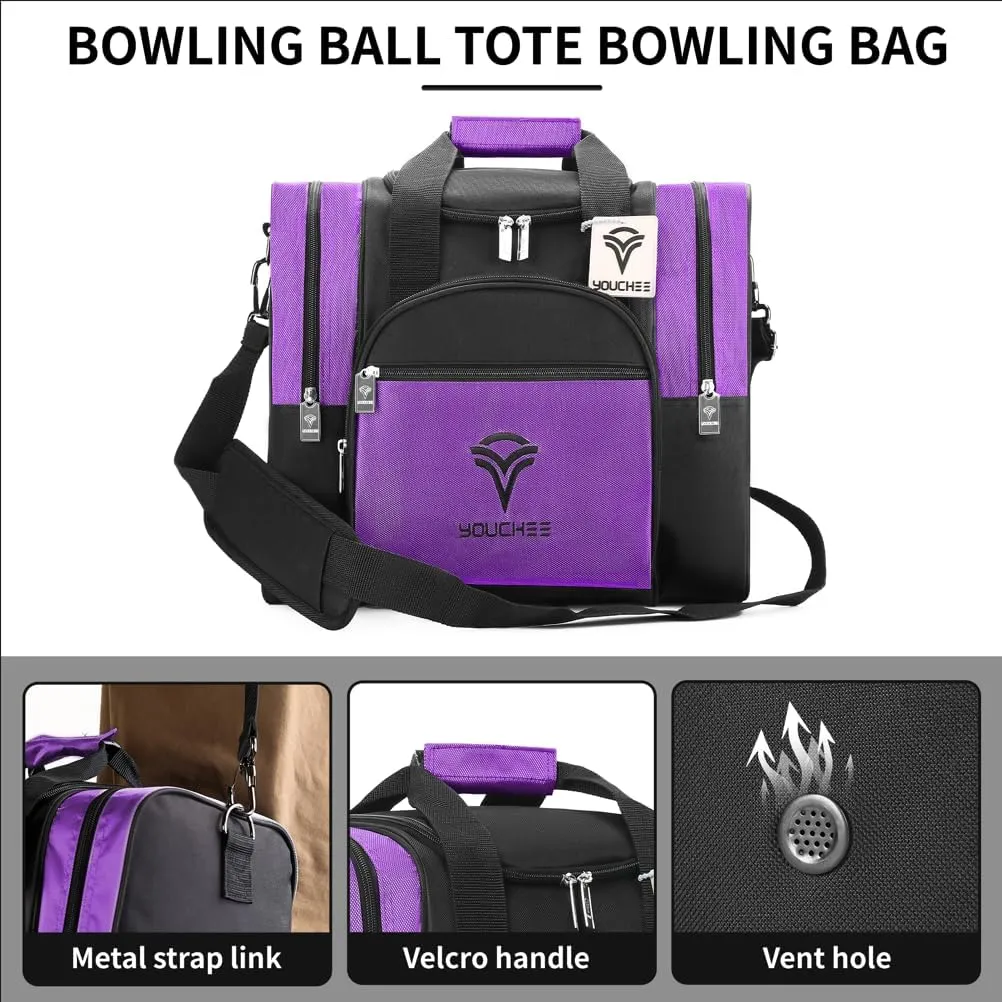 Bowling Ball Tote Bag with Padded Holder, Holds One Bowling Ball and Shoes Up to Mens Size 15, Multifunction Accessory Pockets