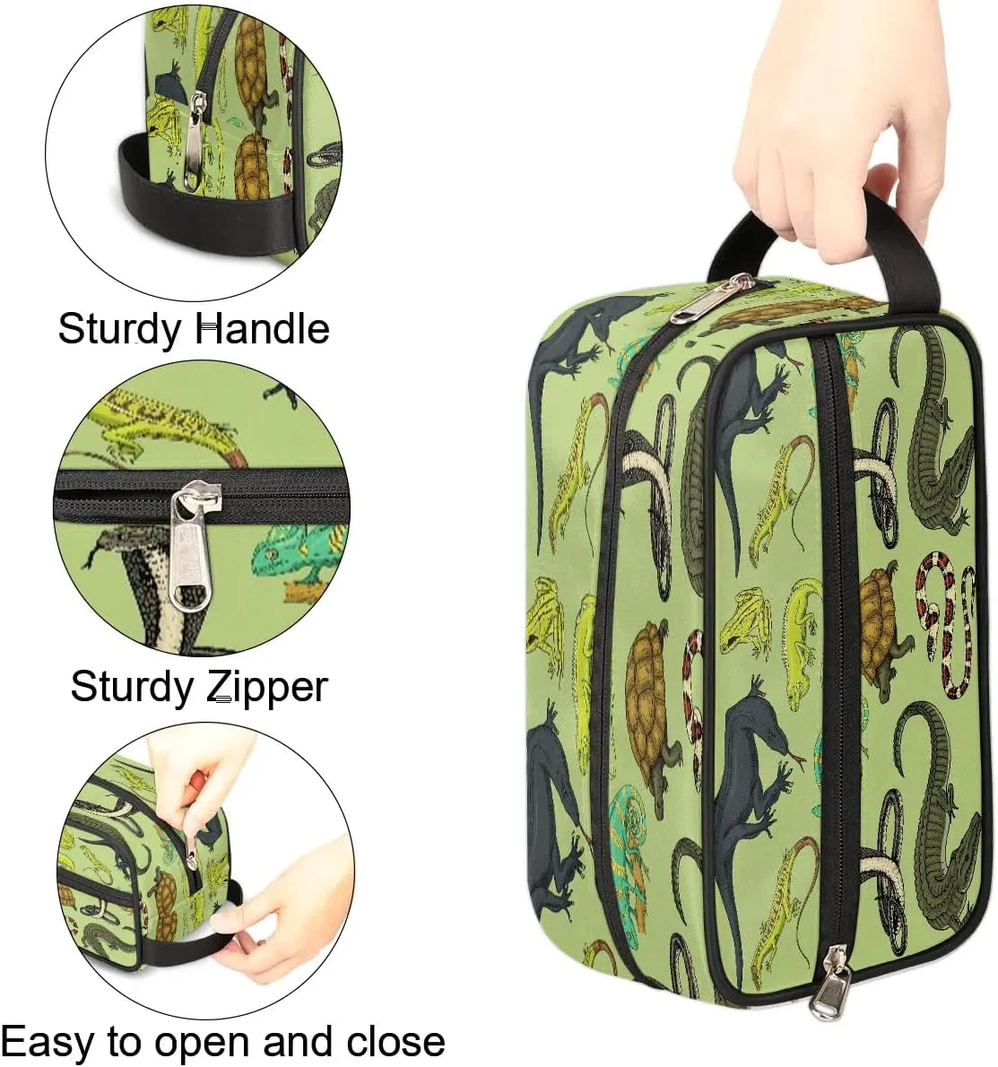 Boys Travel Toiletry Bag, Kids Waterproof Hanging Dopp Kit, Snake Lizard Turtle Wash Bag with Large Capacity for Travel, Sports, Shower