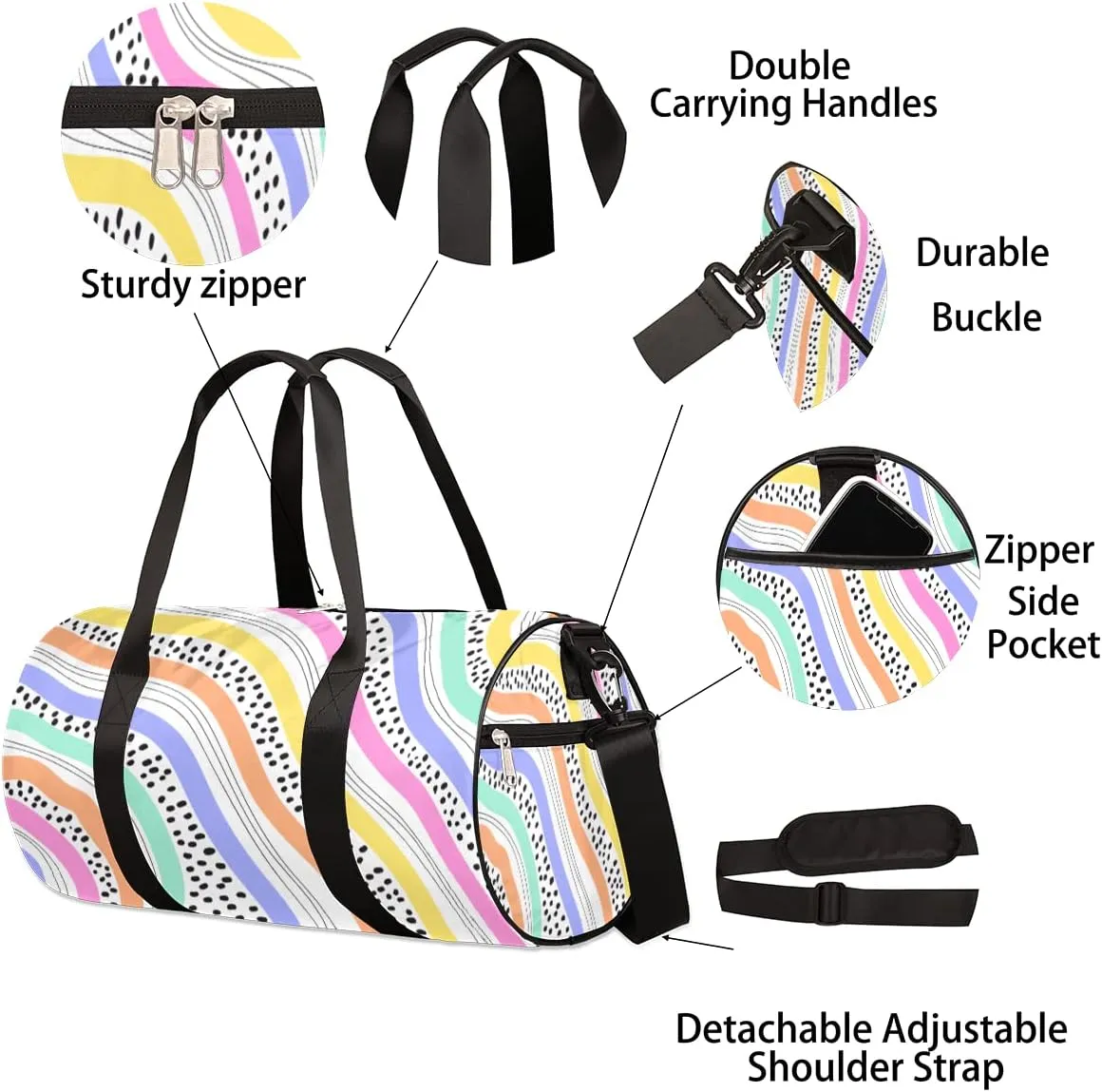 Bright Wave Dots Gym Bag Small Gym Duffel Bags for Men Women Overnight Weekender Workout Bag Lightweight Sport Duffle Bag Carry On Gymbag
