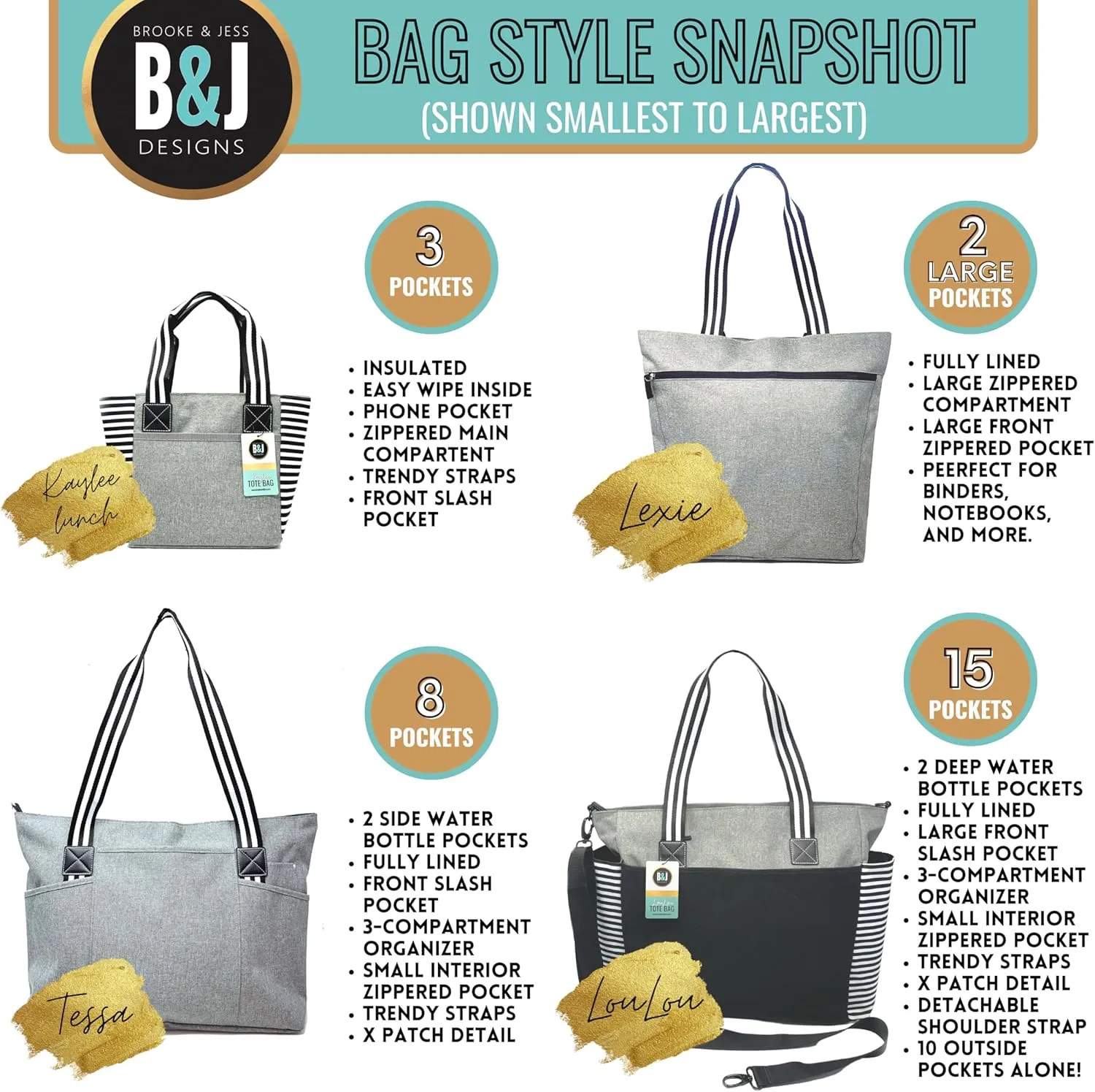 Brooke & Jess Designs Church Bags for Women - Bible Tote Bags for Women, Large Tote Bag for Womens with Zipper