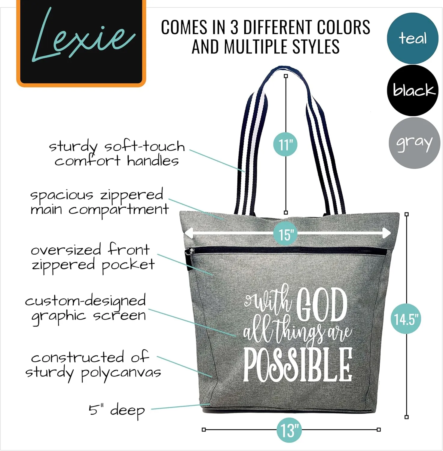 Brooke & Jess Designs Church Bags for Women - Bible Tote Bags for Women, Large Tote Bag for Womens with Zipper