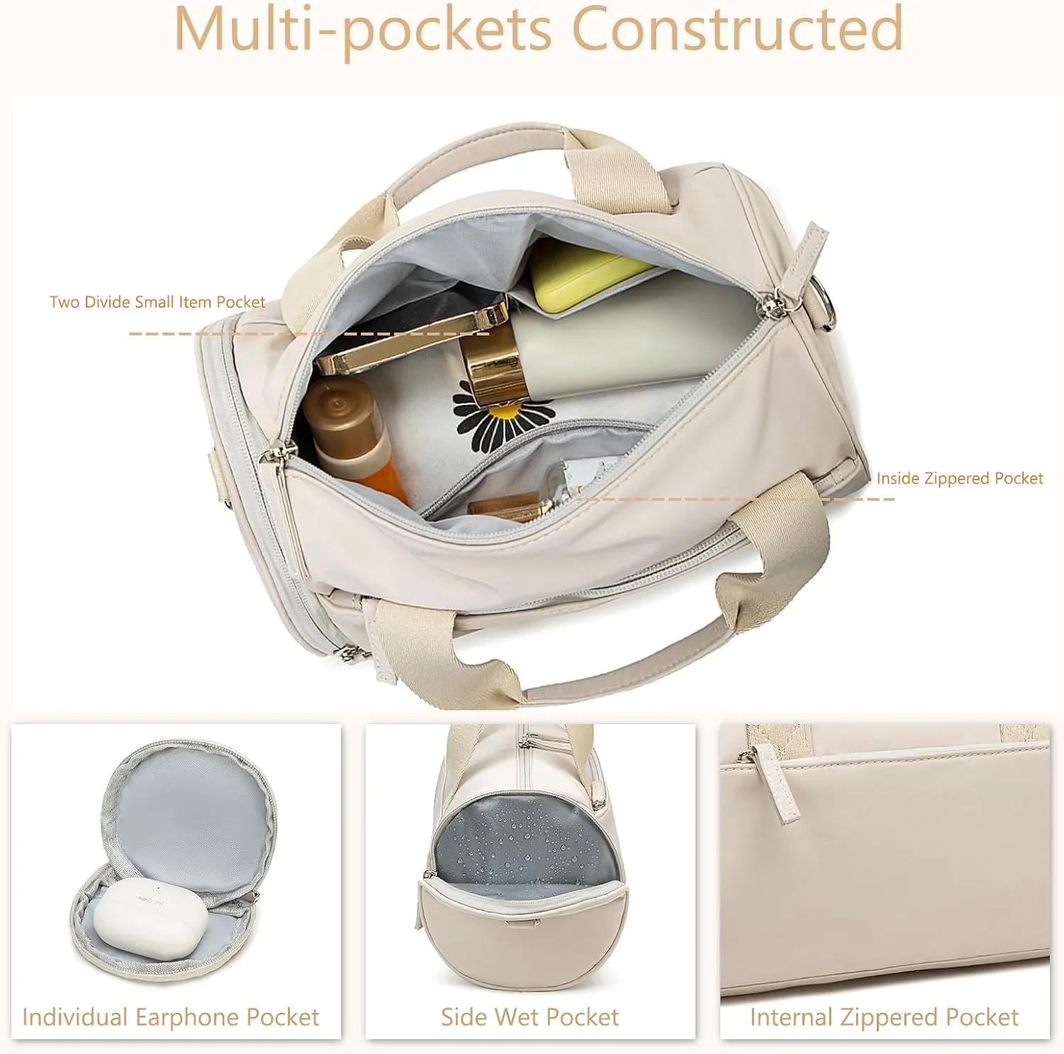 BTOOP 10'' Mini Gym Bag for Women Girls Cute Small Duffle Bag Workout Sport Bags for Dance,Fitness,Yoga (Beige-Gray)