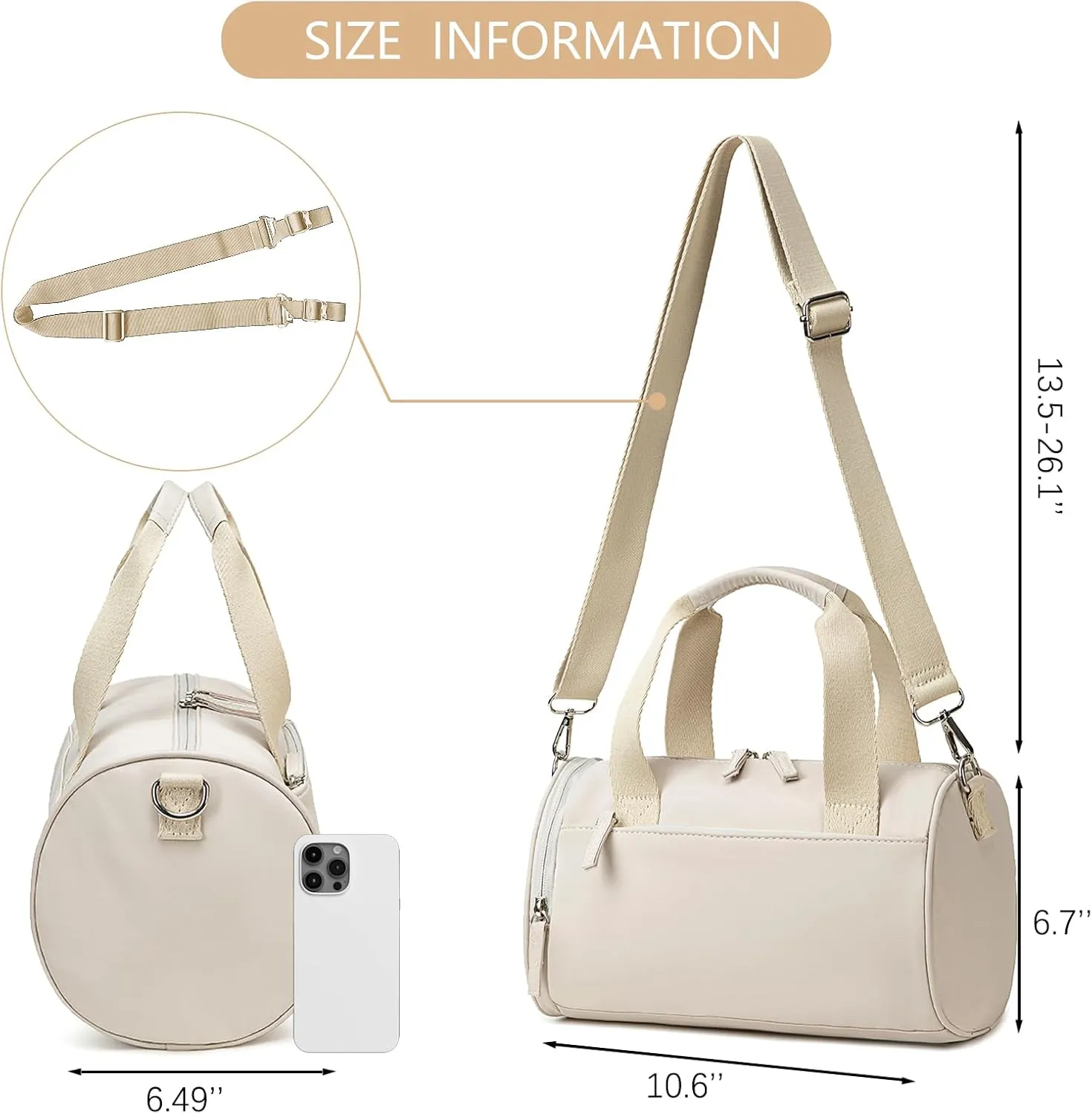 BTOOP 10'' Mini Gym Bag for Women Girls Cute Small Duffle Bag Workout Sport Bags for Dance,Fitness,Yoga (Beige-Gray)