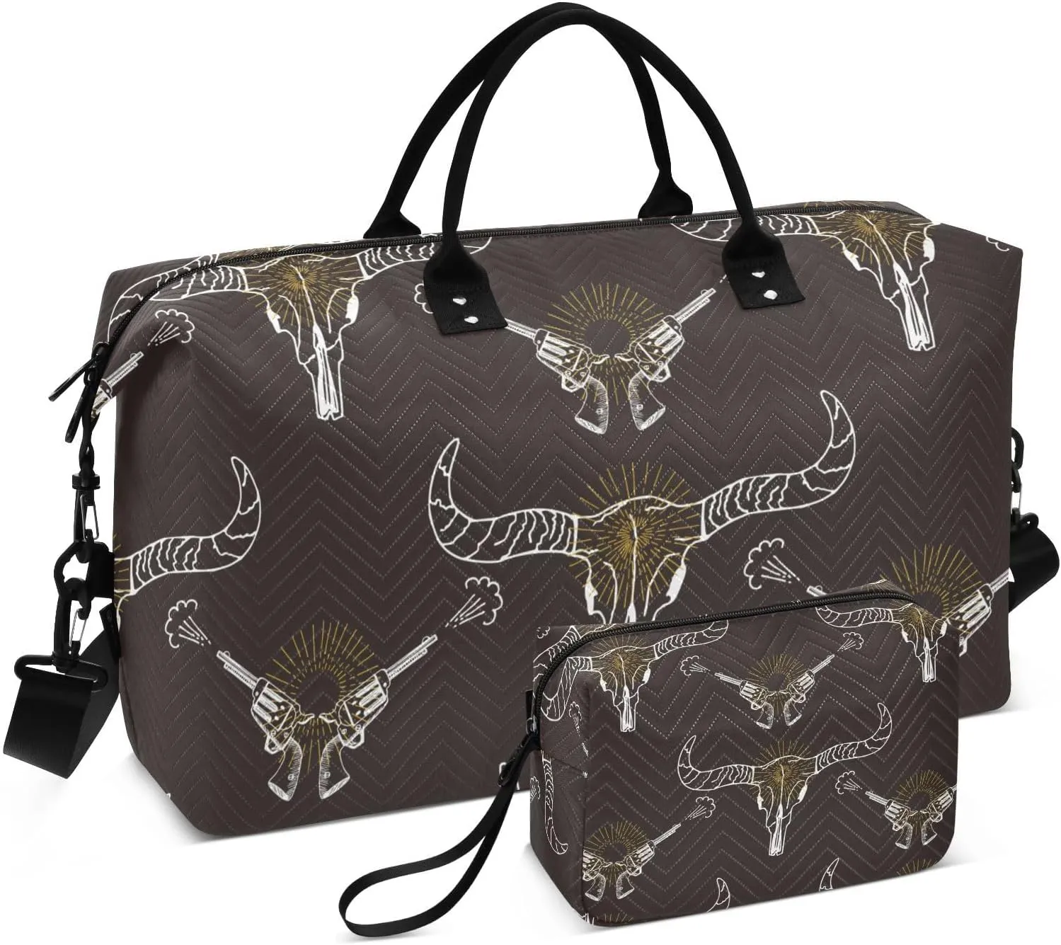 Bull Horn Skull Travel Gym Duffel Bag Quilted Weekender Bags Carry on Overnight Tote Bag for Women Men