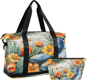 Bulls Face Cactus Jeans Shoes Travel Duffel Bag Waterproof Gym Sport Tote Bag Carry On Weekender Bag with Compartment