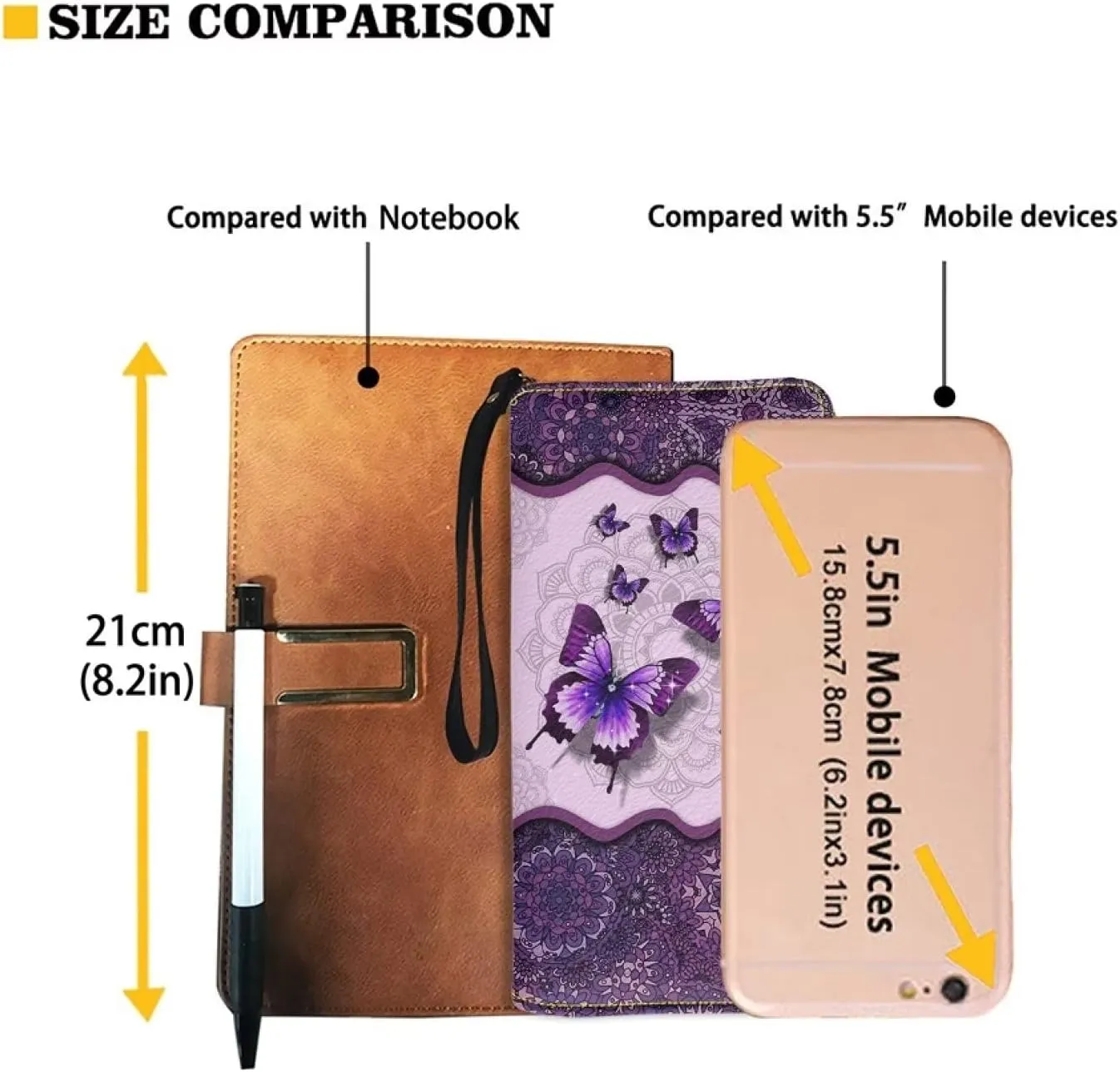 Bulopur Boho Butterfly Pattern Zipper Around Women Wallet with Coin Pockets, Clutch Phone Bags Travel Purse with Wristlet
