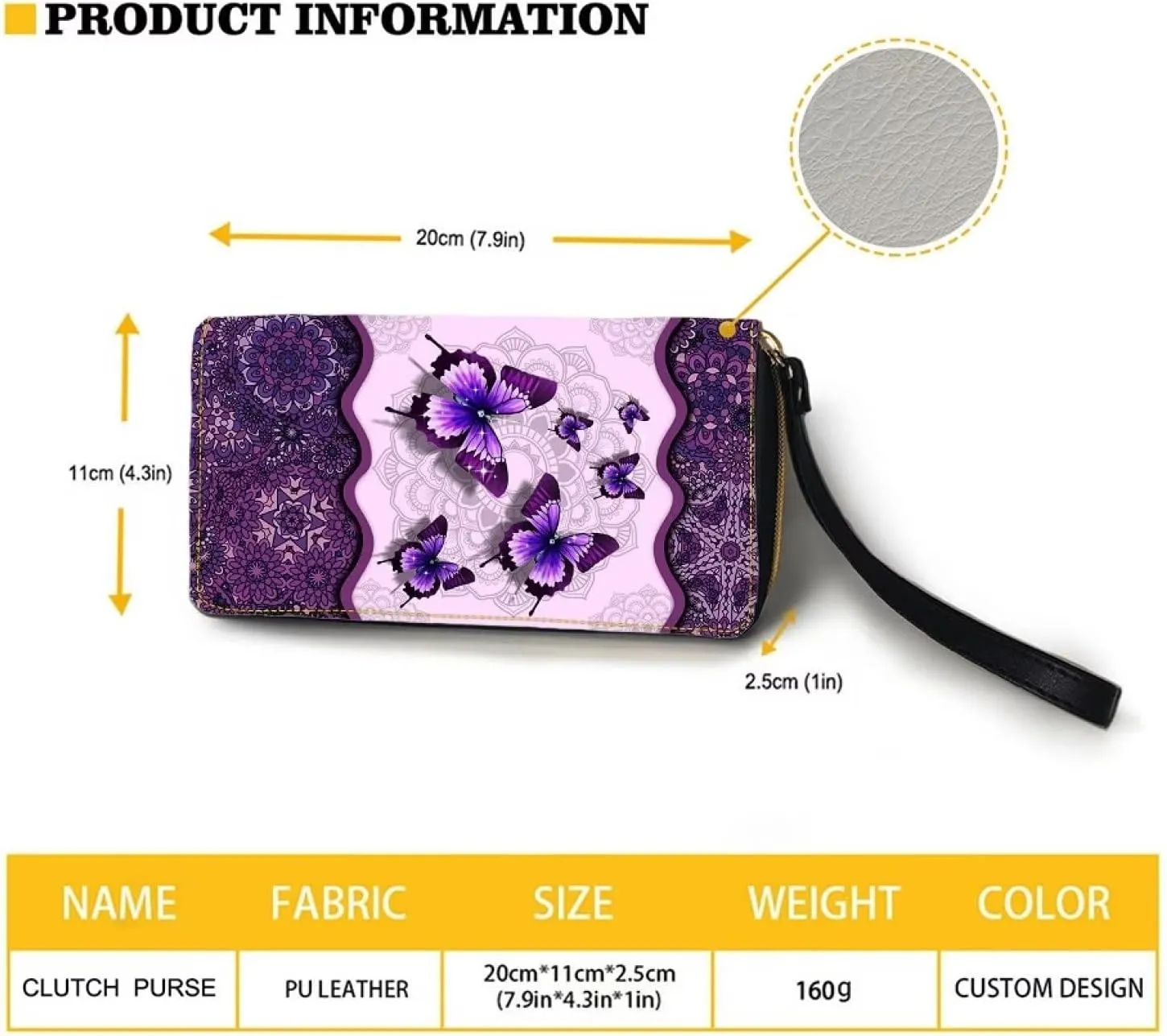 Bulopur Boho Butterfly Pattern Zipper Around Women Wallet with Coin Pockets, Clutch Phone Bags Travel Purse with Wristlet