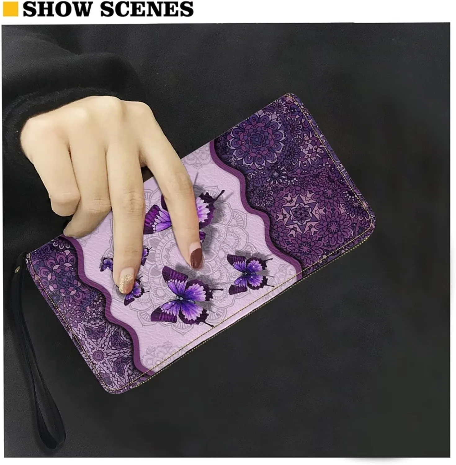 Bulopur Boho Butterfly Pattern Zipper Around Women Wallet with Coin Pockets, Clutch Phone Bags Travel Purse with Wristlet