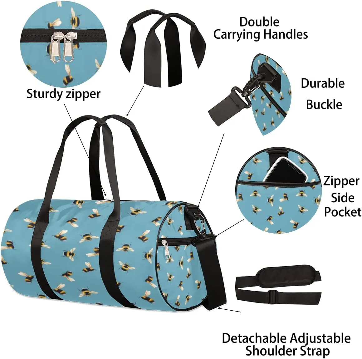Bumblebee Cute Gym Bag Small Gym Duffel Bags for Men Women Overnight Weekender Bag Lightweight Sport Duffle Bag Carry On Gymbag