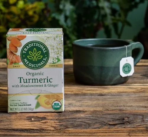 [Bundle Of 4] Traditional Medicinals Organic Turmeric with Meadowsweet and Ginger, 16 bags Exp: