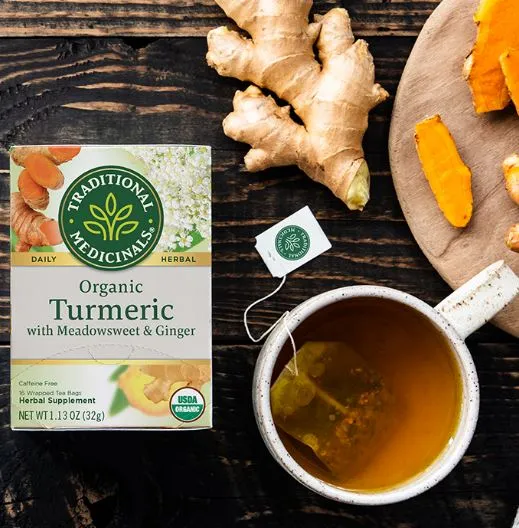[Bundle Of 4] Traditional Medicinals Organic Turmeric with Meadowsweet and Ginger, 16 bags Exp: