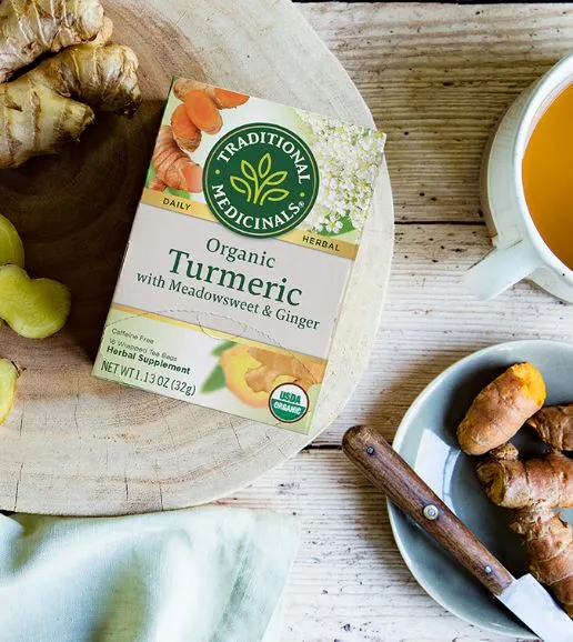[Bundle Of 4] Traditional Medicinals Organic Turmeric with Meadowsweet and Ginger, 16 bags Exp: