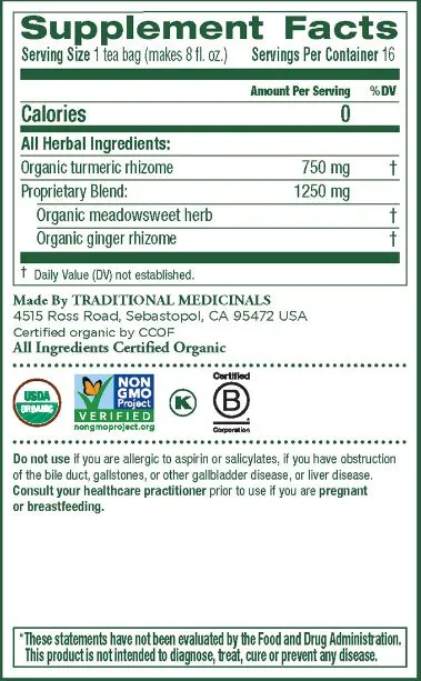 [Bundle Of 4] Traditional Medicinals Organic Turmeric with Meadowsweet and Ginger, 16 bags Exp: