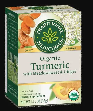 [Bundle Of 4] Traditional Medicinals Organic Turmeric with Meadowsweet and Ginger, 16 bags Exp: