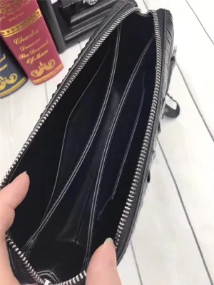 Business Authentic Crocodile Leather Password Lock Closure Men Wristlets Genuine Alligator Skin Male Clutch Bag Card Purse (black)