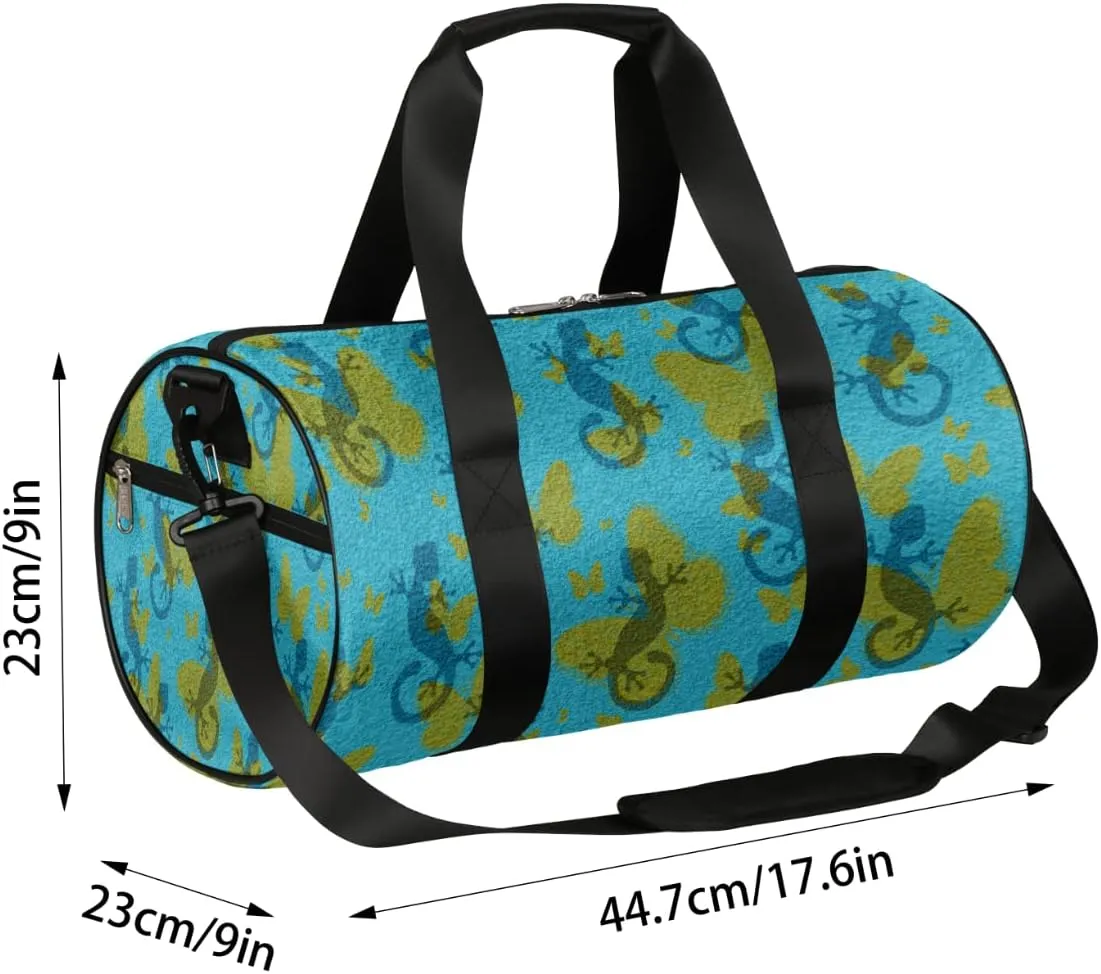 Butterflies Lizard Gym Bag Small Gym Duffel Bags for Men Women Reptile Blue Overnight Weekender Workout Bag Lightweight Sport Duffle Bag Carry On Gymbag