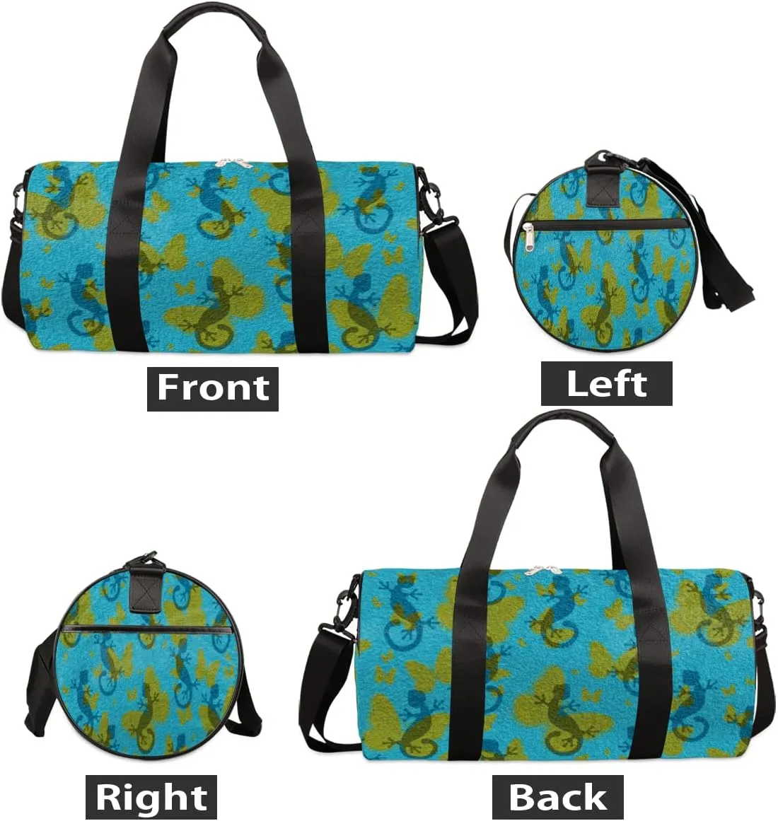 Butterflies Lizard Gym Bag Small Gym Duffel Bags for Men Women Reptile Blue Overnight Weekender Workout Bag Lightweight Sport Duffle Bag Carry On Gymbag