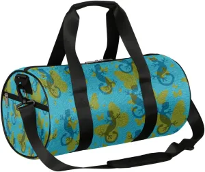 Butterflies Lizard Gym Bag Small Gym Duffel Bags for Men Women Reptile Blue Overnight Weekender Workout Bag Lightweight Sport Duffle Bag Carry On Gymbag