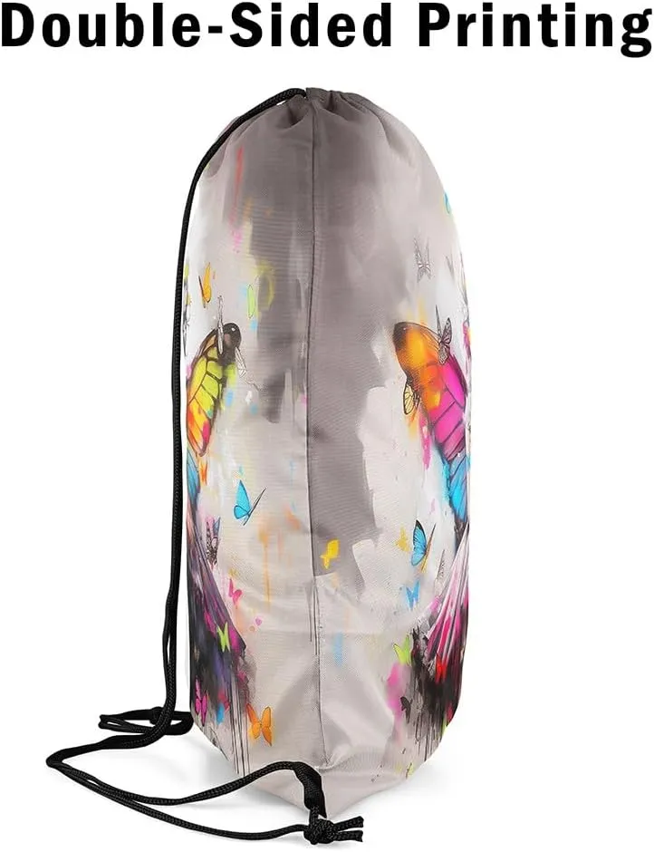 Butterfly Drawstring Backpack Bags,Spirit Cartoon Gym String Sackpack Bag,Watercolor Tie Dye Waterproof Cinch Bag 13"x16"
