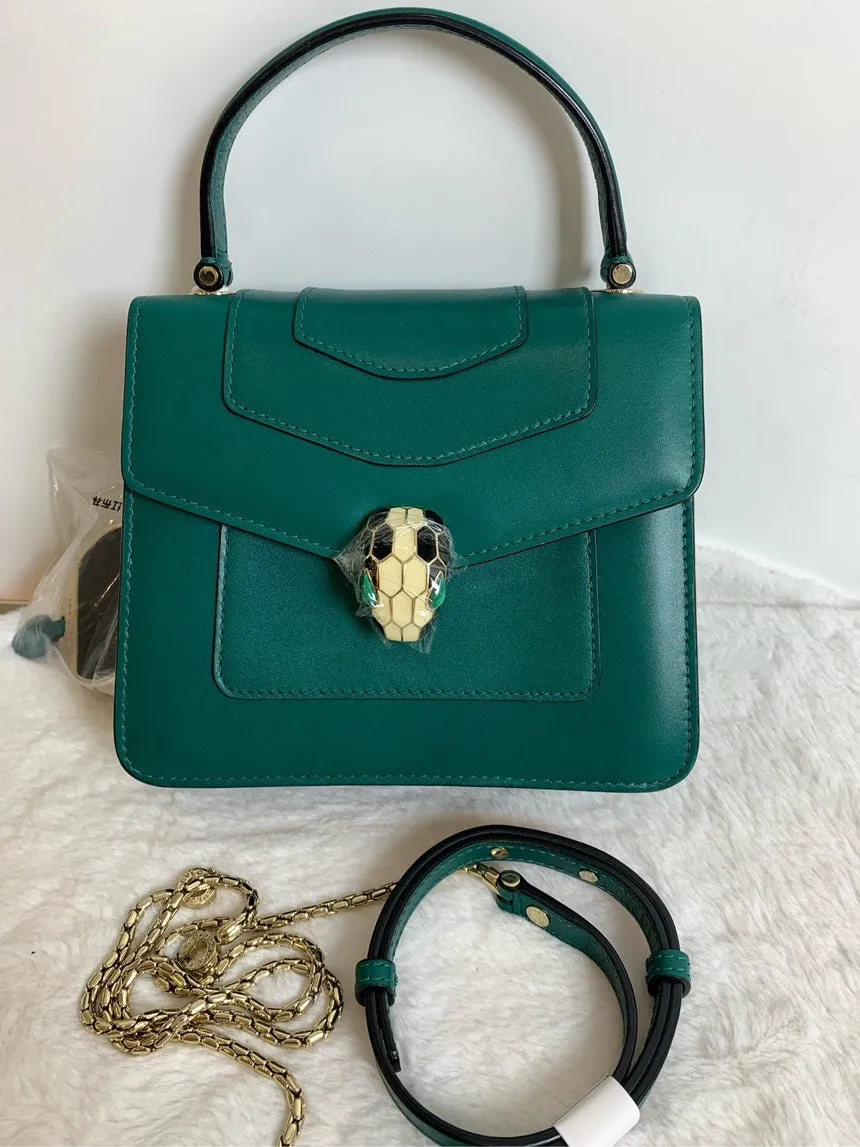 Bvlgari Snake Bag S Green Leather Top Handle Bag