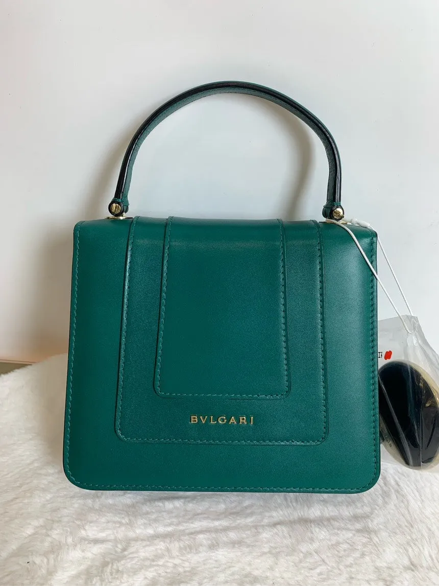 Bvlgari Snake Bag S Green Leather Top Handle Bag