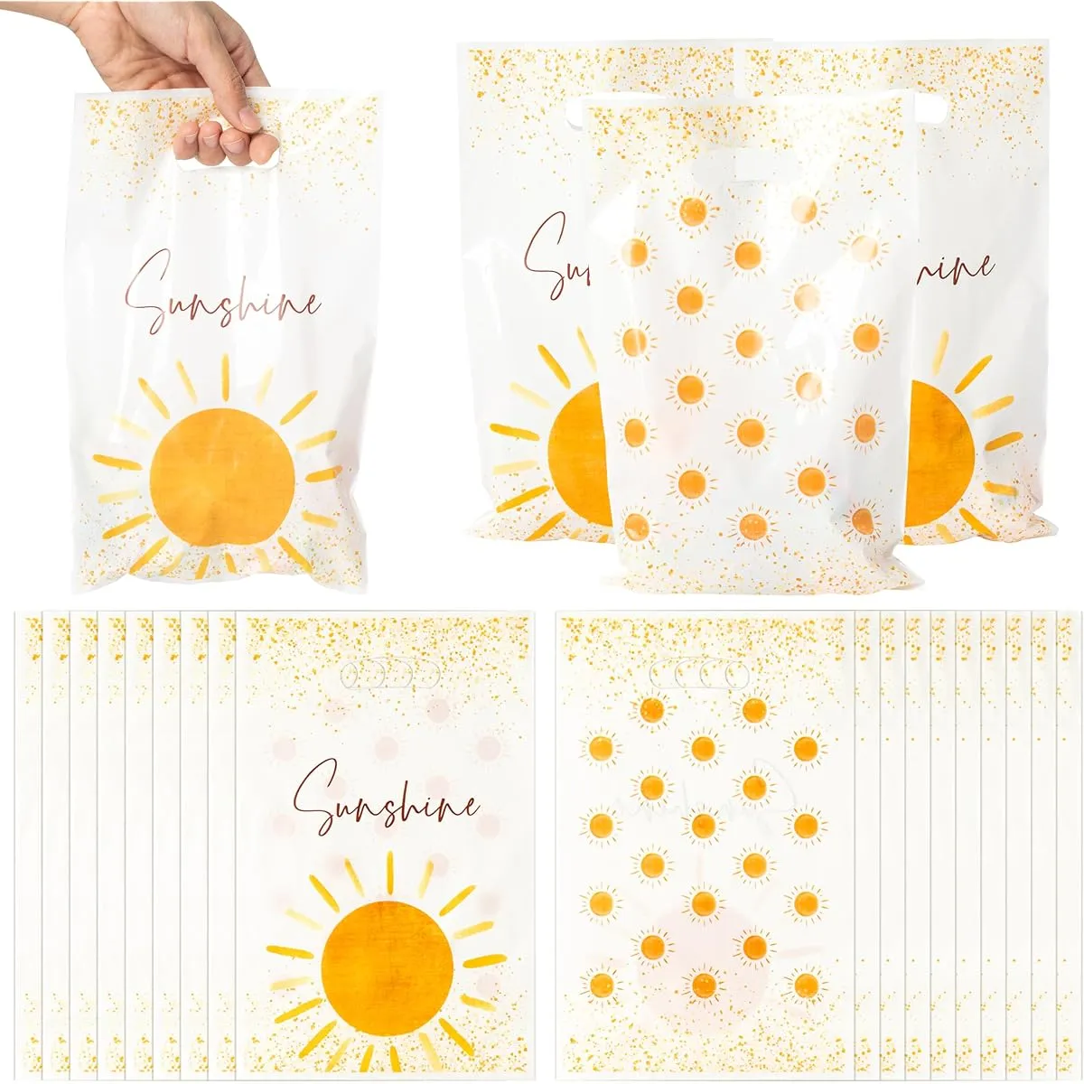 BZaber Boho Sun Party Favor Bags - 50pcs Sunshine Gift Plastic Bags, First Journey Around the Sun Party Favor Bags, Groovy Hippie Boho Treat Bags for Kids, Sunshine Party Decorations, Birthday Candy Bags, Baby Shower