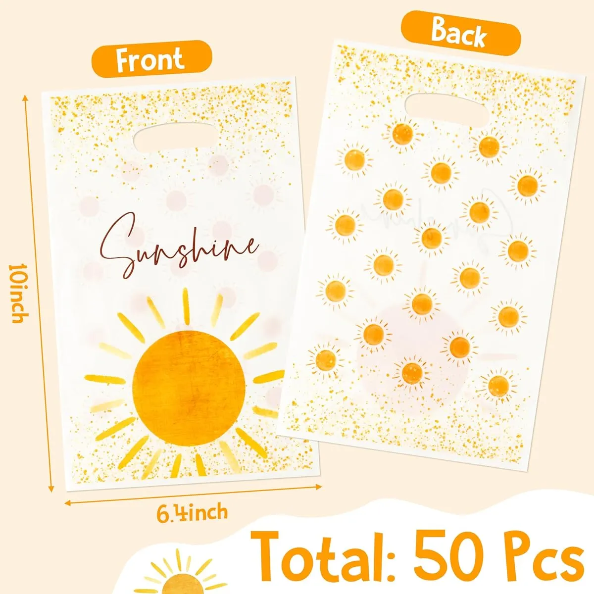 BZaber Boho Sun Party Favor Bags - 50pcs Sunshine Gift Plastic Bags, First Journey Around the Sun Party Favor Bags, Groovy Hippie Boho Treat Bags for Kids, Sunshine Party Decorations, Birthday Candy Bags, Baby Shower