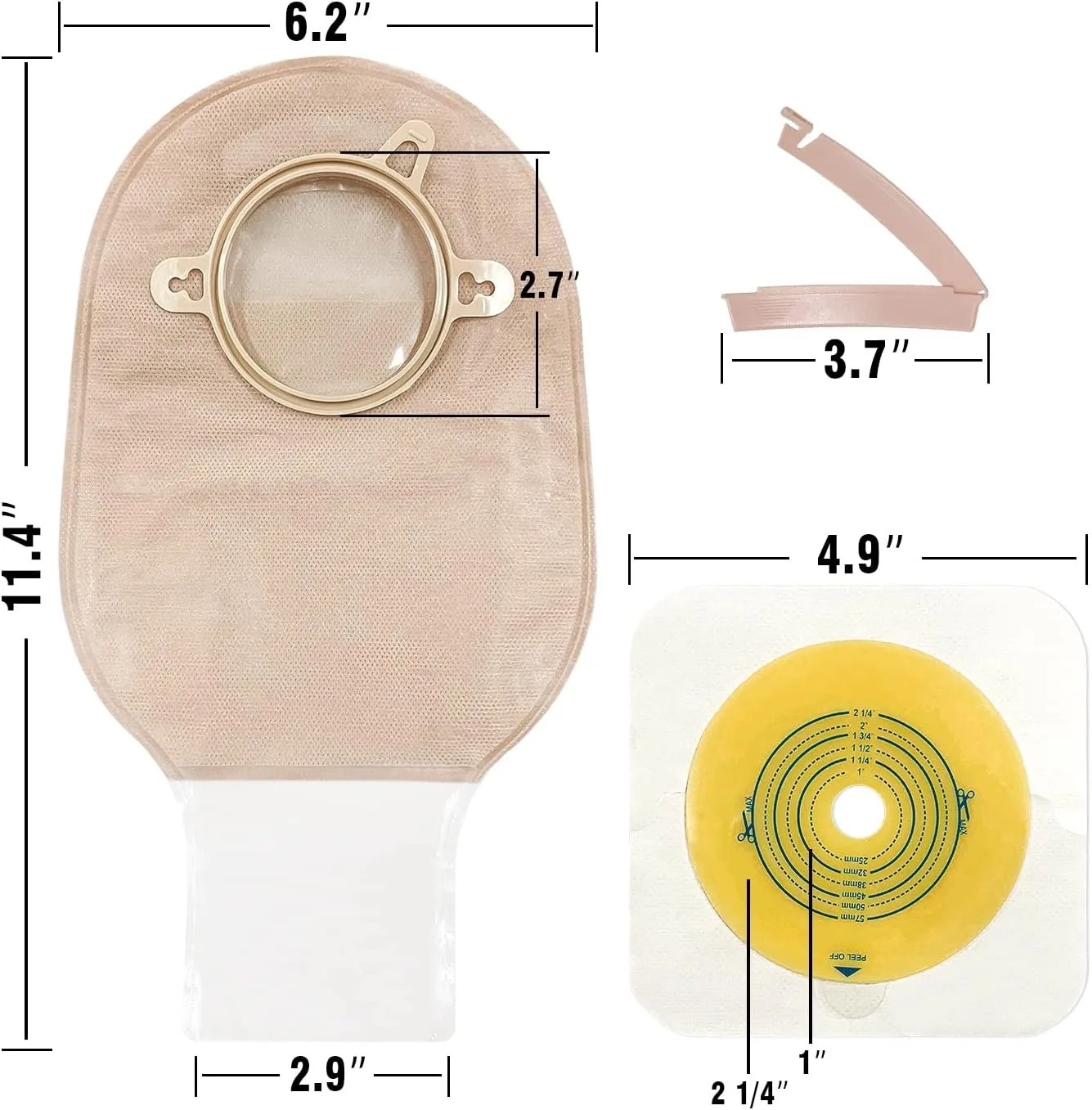 Carbou 21 PCS Colostomy Bags Ostomy Supplies Clamp Drainable Pouches for Colostomy Ileostomy Stoma Care with Measure Card,Cut-to-Fit(15pcs Bags 6pcs Barriers)